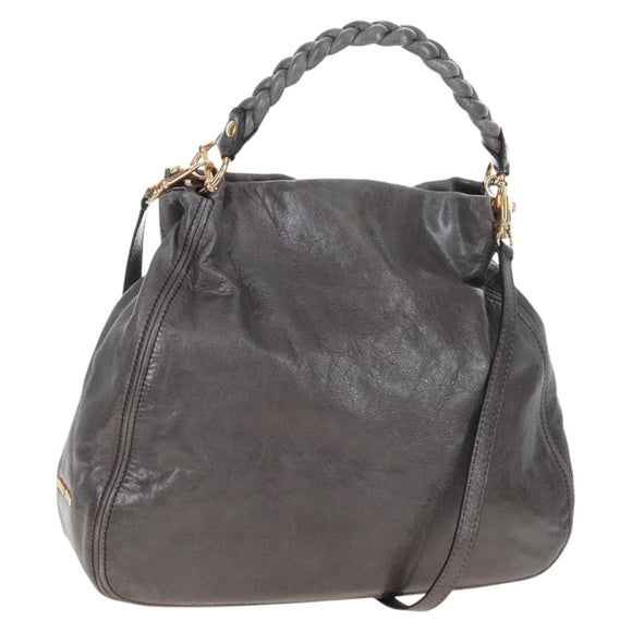 Miu Miu Hand Bag Leather 2way Gray Gold Auth 167671M
