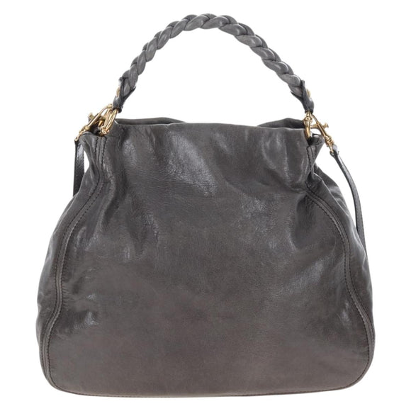Miu Miu Hand Bag Leather 2way Gray Gold Auth 167671M