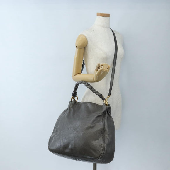Miu Miu Hand Bag Leather 2way Gray Gold Auth 167671M