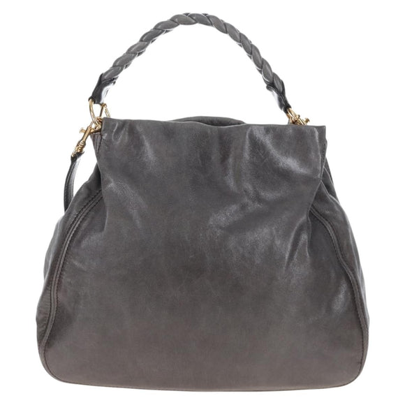 Miu Miu Hand Bag Leather 2way Gray Gold Auth 167671M