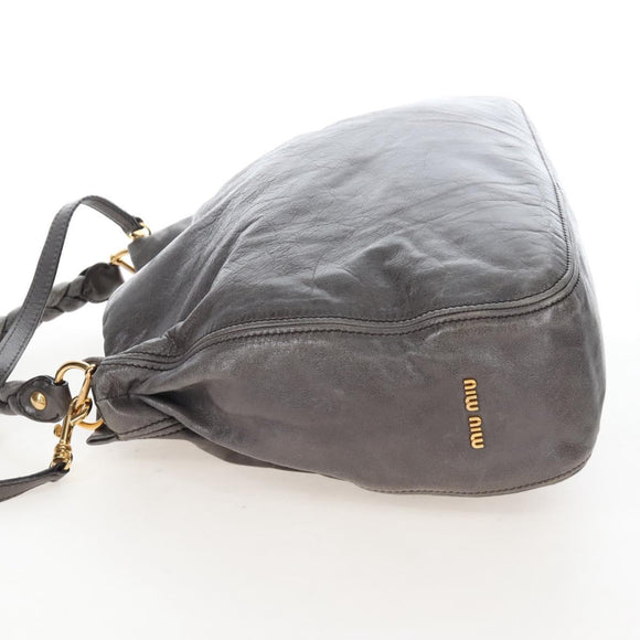 Miu Miu Hand Bag Leather 2way Gray Gold Auth 167671M