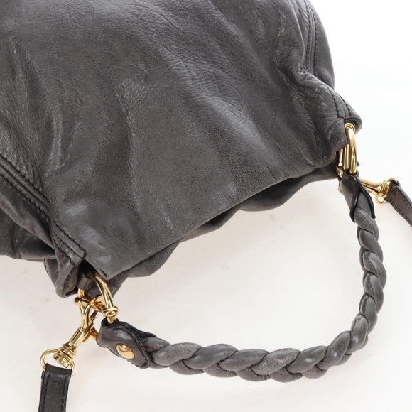 Miu Miu Hand Bag Leather 2way Gray Gold Auth 167671M