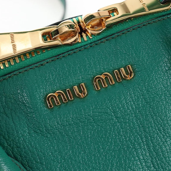 Miu Miu Hand Bag Leather 2way Green Gold Auth 167672M