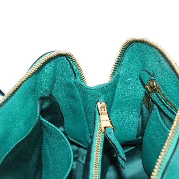 Miu Miu Hand Bag Leather 2way Green Gold Auth 167672M