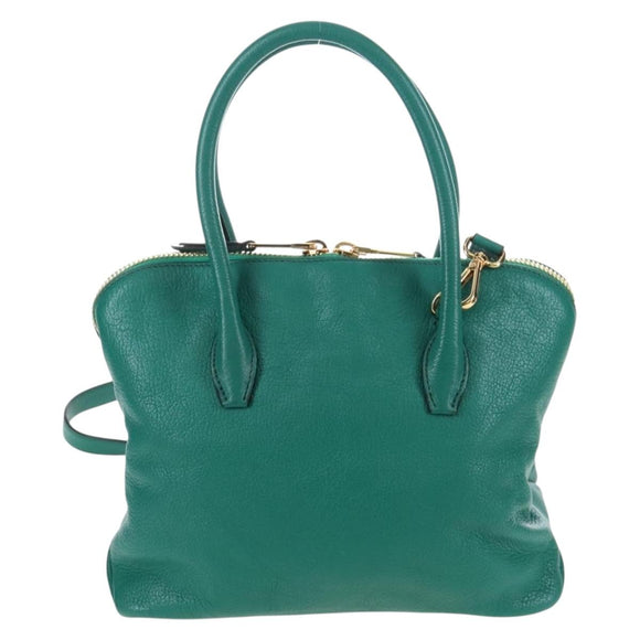 Miu Miu Hand Bag Leather 2way Green Gold Auth 167672M