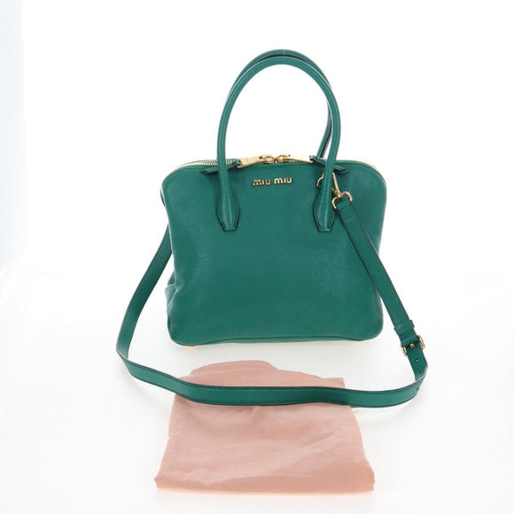 Miu Miu Hand Bag Leather 2way Green Gold Auth 167672M