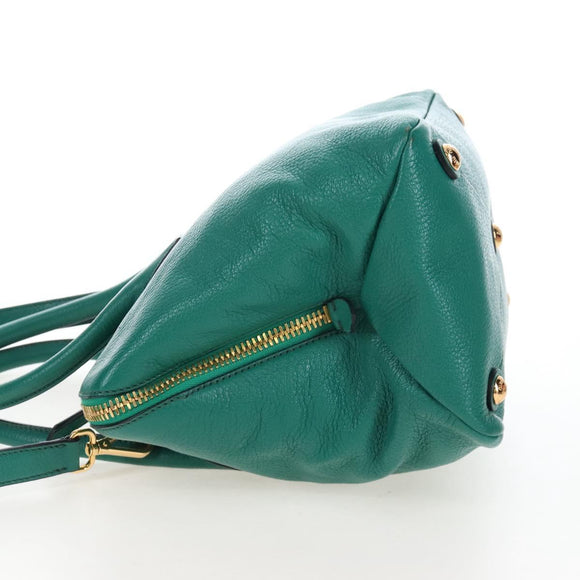 Miu Miu Hand Bag Leather 2way Green Gold Auth 167672M