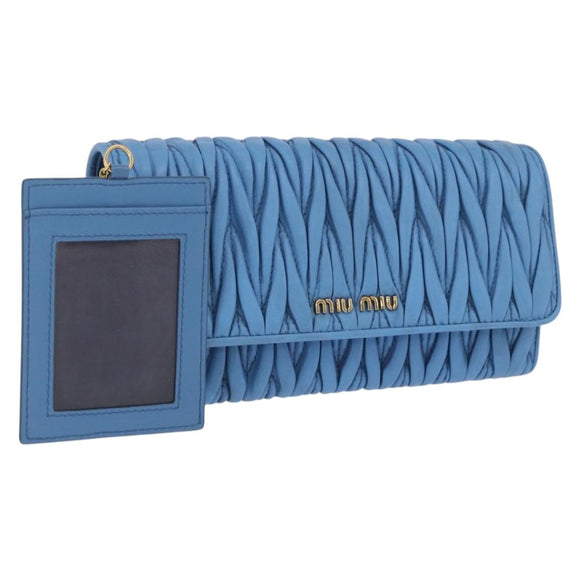 Miu Miu Matelasse Long Wallet Leather Blue Gold Auth 167673M