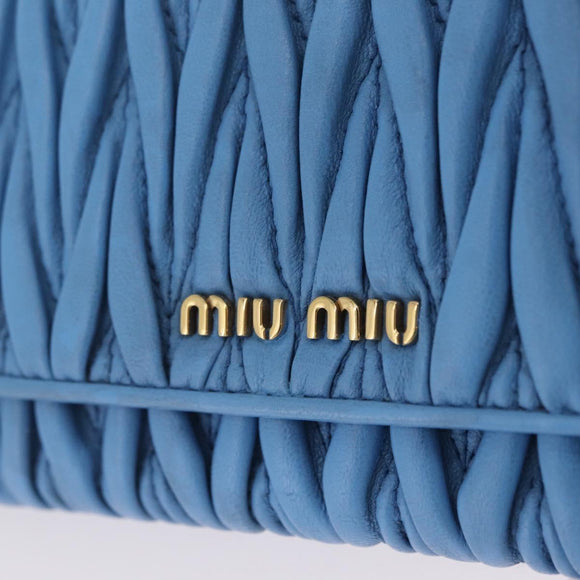 Miu Miu Matelasse Long Wallet Leather Blue Gold Auth 167673M