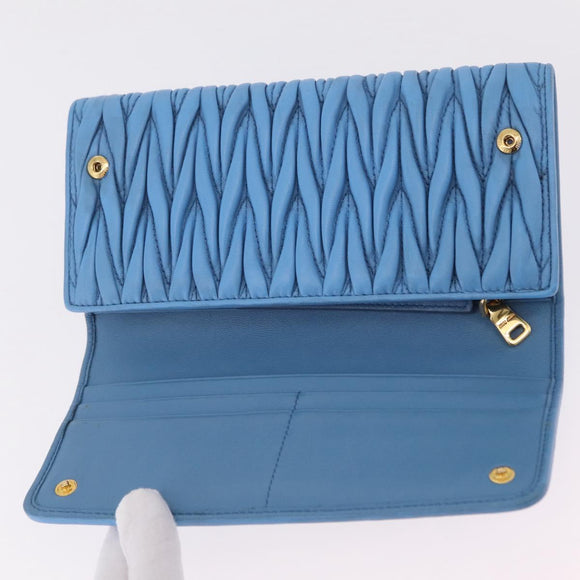 Miu Miu Matelasse Long Wallet Leather Blue Gold Auth 167673M