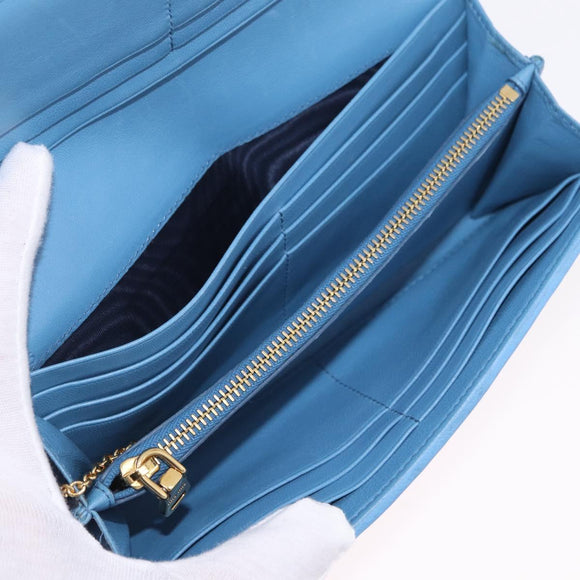 Miu Miu Matelasse Long Wallet Leather Blue Gold Auth 167673M