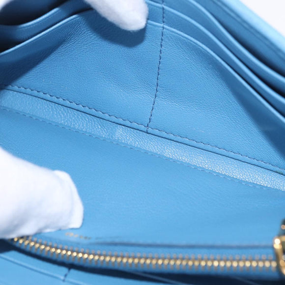 Miu Miu Matelasse Long Wallet Leather Blue Gold Auth 167673M