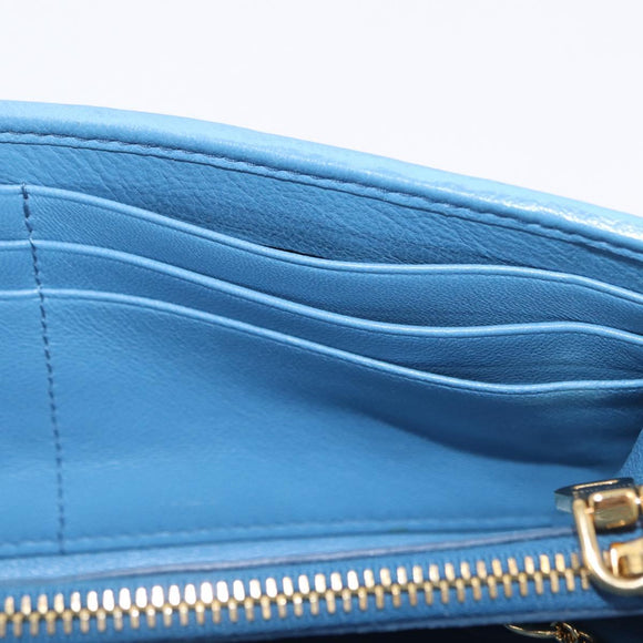 Miu Miu Matelasse Long Wallet Leather Blue Gold Auth 167673M