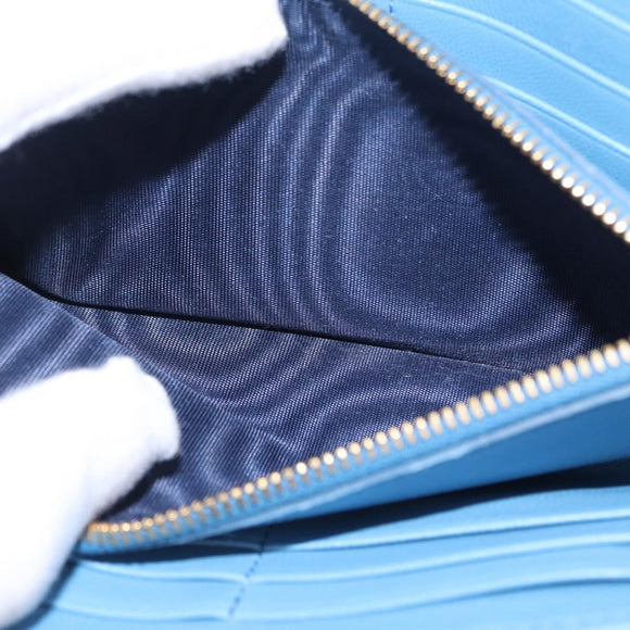 Miu Miu Matelasse Long Wallet Leather Blue Gold Auth 167673M