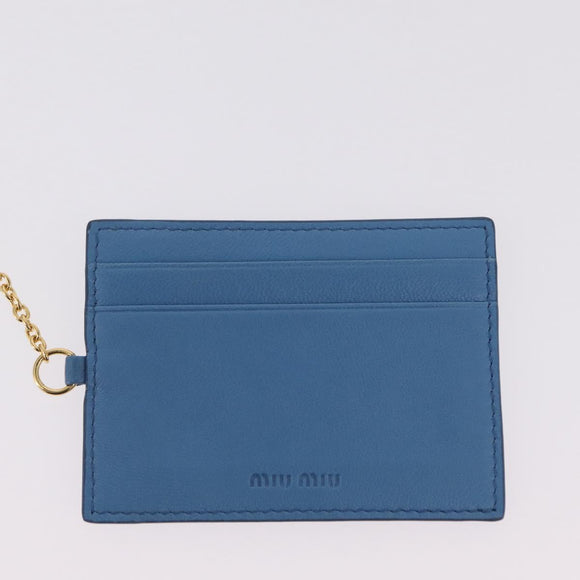 Miu Miu Matelasse Long Wallet Leather Blue Gold Auth 167673M