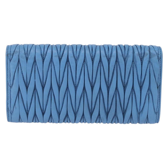 Miu Miu Matelasse Long Wallet Leather Blue Gold Auth 167673M