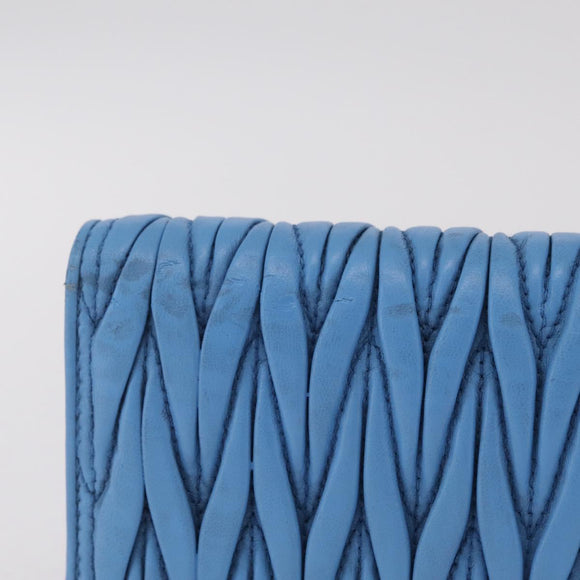 Miu Miu Matelasse Long Wallet Leather Blue Gold Auth 167673M