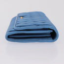 Miu Miu Matelasse Long Wallet Leather Blue Gold Auth 167673M-4