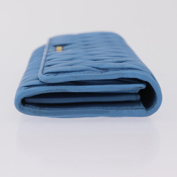 Miu Miu Matelasse Long Wallet Leather Blue Gold Auth 167673M