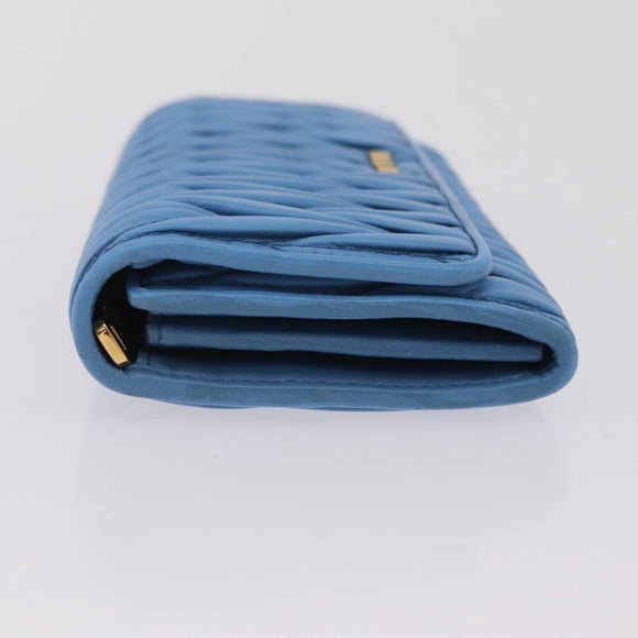 Miu Miu Matelasse Long Wallet Leather Blue Gold Auth 167673M