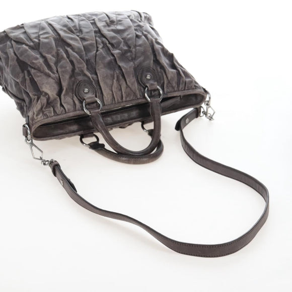 Miu Miu Hand Bag Leather 2way Gray Silver Auth 167675A