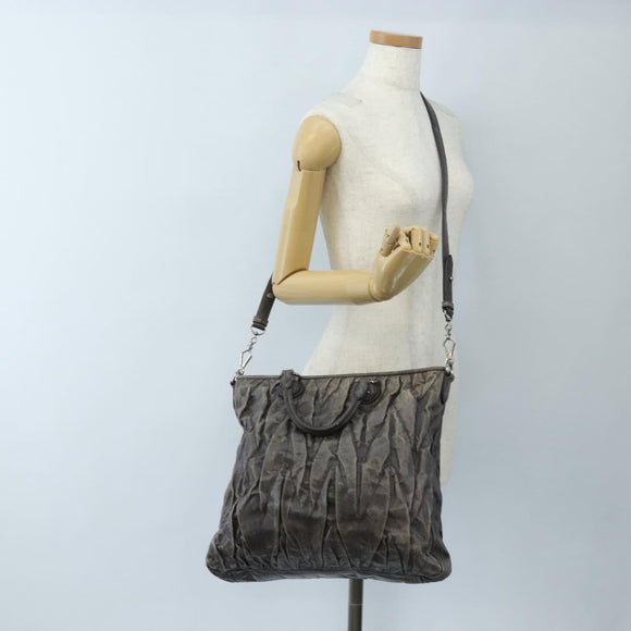 Miu Miu Hand Bag Leather 2way Gray Silver Auth 167675A