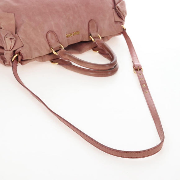 Miu Miu Hand Bag Leather 2way Pink Gold Auth 167676M