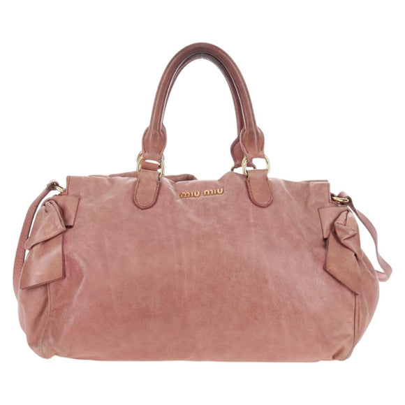 Miu Miu Hand Bag Leather 2way Pink Gold Auth 167676M