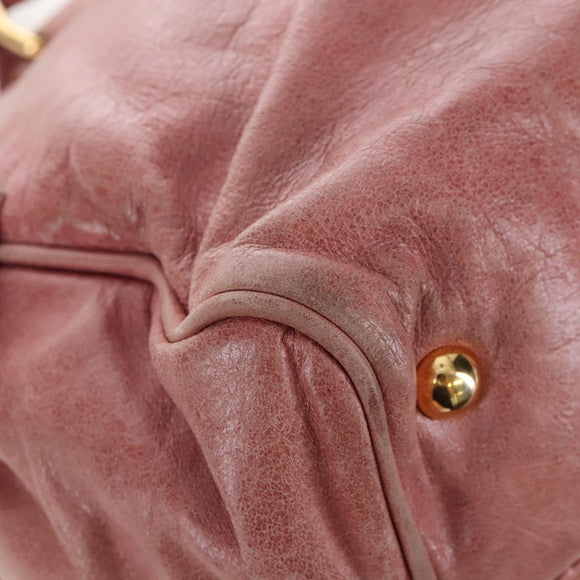 Miu Miu Hand Bag Leather 2way Pink Gold Auth 167676M