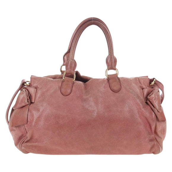 Miu Miu Hand Bag Leather 2way Pink Gold Auth 167676M