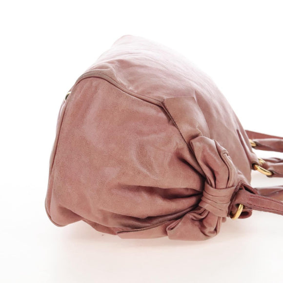 Miu Miu Hand Bag Leather 2way Pink Gold Auth 167676M