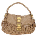 Miu Miu Matelasse Hand Bag Leather 2way Beige Gold Auth 167677M-13