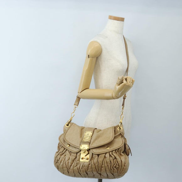 Miu Miu Matelasse Hand Bag Leather 2way Beige Gold Auth 167677M