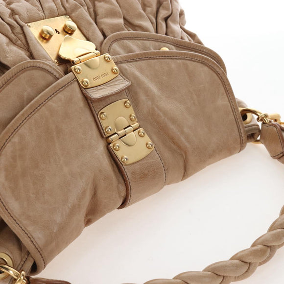 Miu Miu Matelasse Hand Bag Leather 2way Beige Gold Auth 167677M