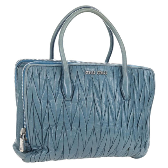 Miu Miu Matelasse Hand Bag Leather Blue Silver Auth 167678