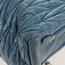 Miu Miu Matelasse Hand Bag Leather Blue Silver Auth 167678-11