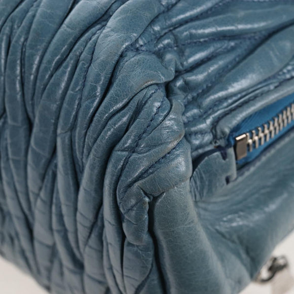 Miu Miu Matelasse Hand Bag Leather Blue Silver Auth 167678