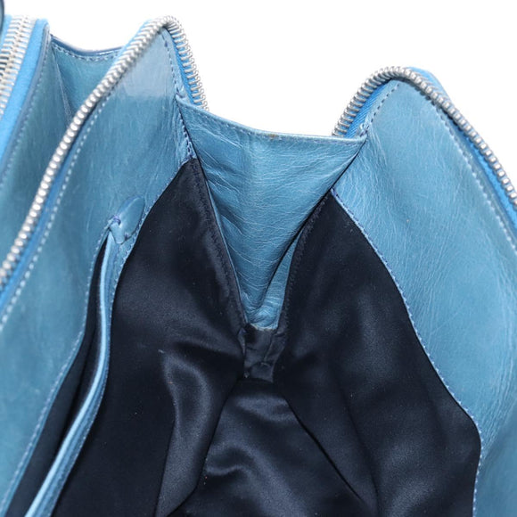 Miu Miu Matelasse Hand Bag Leather Blue Silver Auth 167678