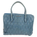 Miu Miu Matelasse Hand Bag Leather Blue Silver Auth 167678-2