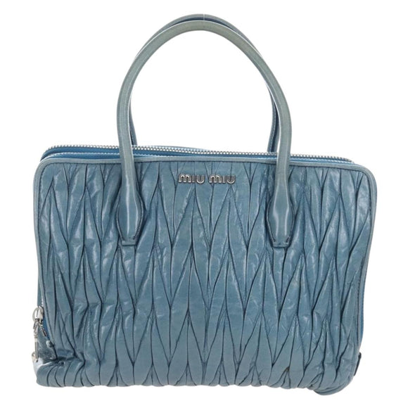 Miu Miu Matelasse Hand Bag Leather Blue Silver Auth 167678