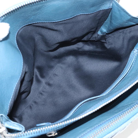 Miu Miu Matelasse Hand Bag Leather Blue Silver Auth 167678