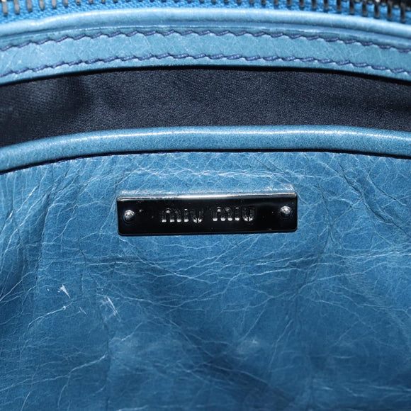 Miu Miu Matelasse Hand Bag Leather Blue Silver Auth 167678