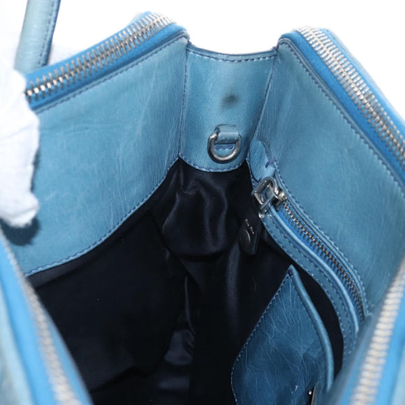 Miu Miu Matelasse Hand Bag Leather Blue Silver Auth 167678