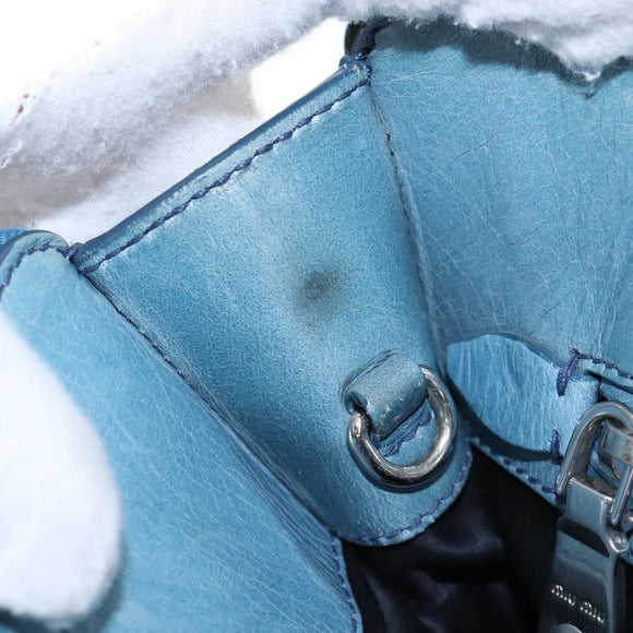Miu Miu Matelasse Hand Bag Leather Blue Silver Auth 167678