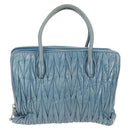 Miu Miu Matelasse Hand Bag Leather Blue Silver Auth 167678-3