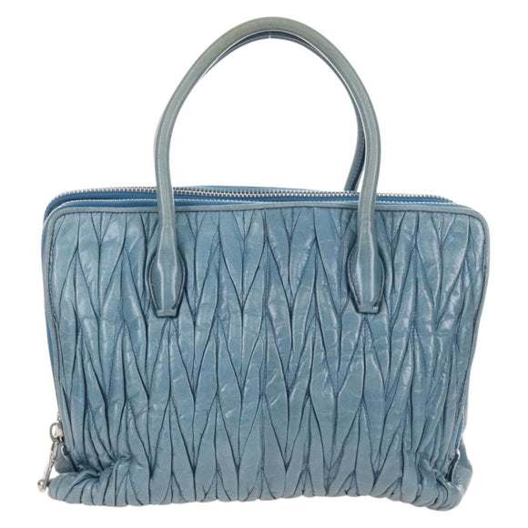 Miu Miu Matelasse Hand Bag Leather Blue Silver Auth 167678