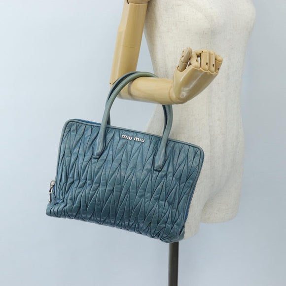 Miu Miu Matelasse Hand Bag Leather Blue Silver Auth 167678