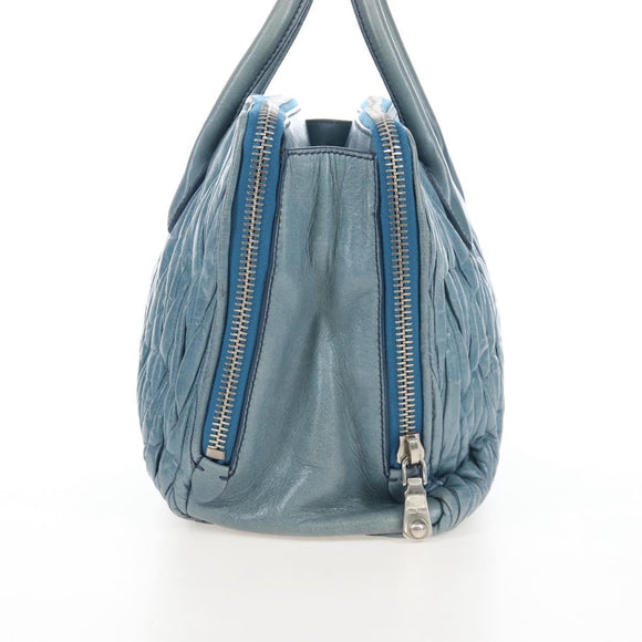 Miu Miu Matelasse Hand Bag Leather Blue Silver Auth 167678