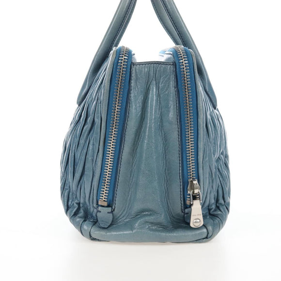 Miu Miu Matelasse Hand Bag Leather Blue Silver Auth 167678