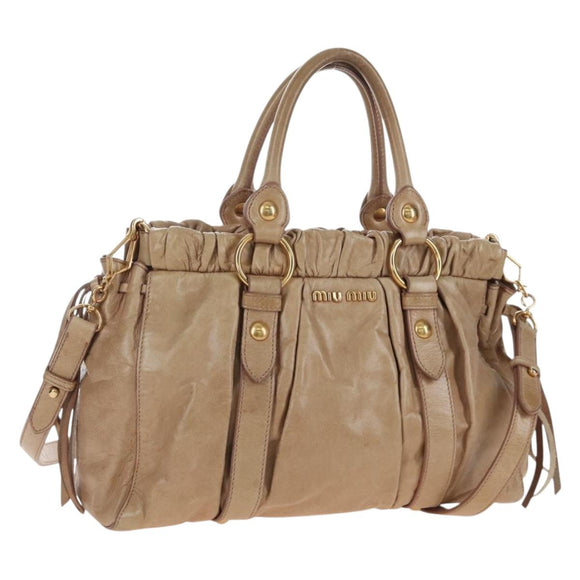 Miu Miu Hand Bag Leather 2way Beige Gold Auth 167679M